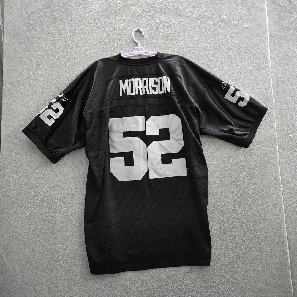 VINTAGE Oakland Raiders Men Shirt 56 Black Reebok 52 Kirk Morrison